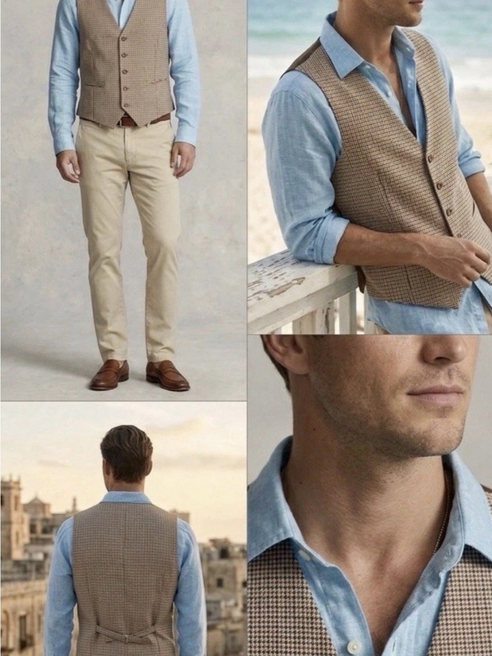 The Tailored Sportsman Tan Houndstooth Wool Blend Vest